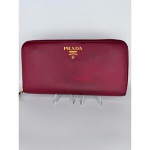 Authentic Prada Saffiano Leather Zip Around Long Wallet - Red